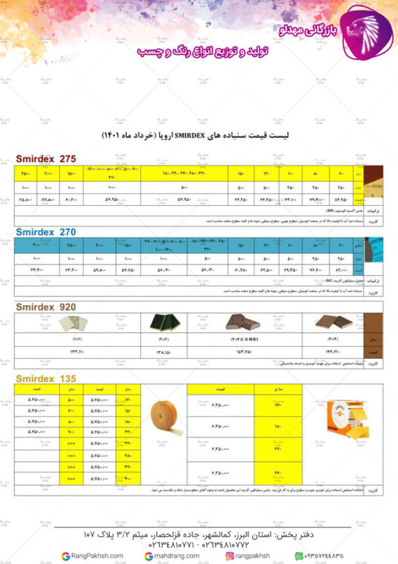 لیست قیمت سمباده اسمیردکس
