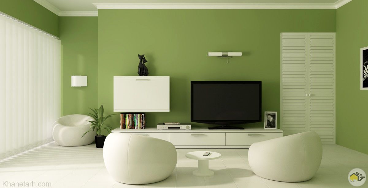 دیوار پشت تلویزیون با رنگ سبز